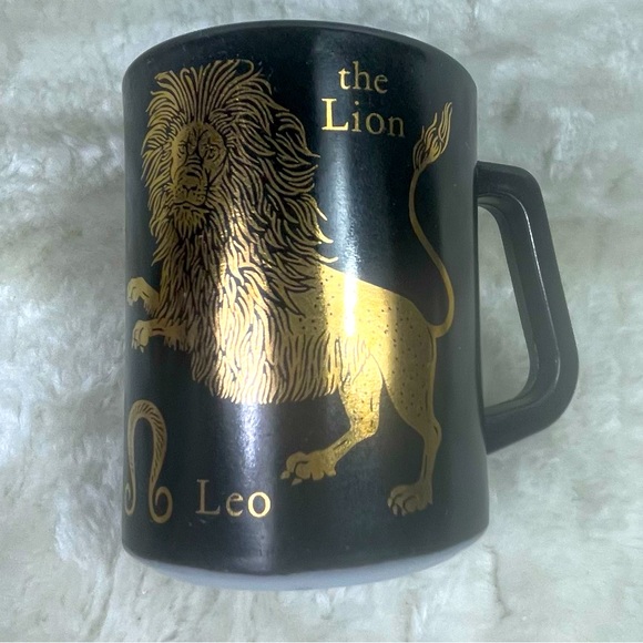 Leo “The Lion” Mug / Coffee Cup / White Glass with Black Gold Exterior - Picture 4 of 8
